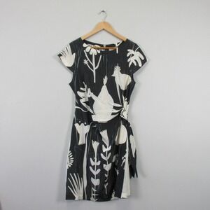 Cotelac Mini Dress 3 US 10 Black White Floral Tie Waist Abstract Unique 152